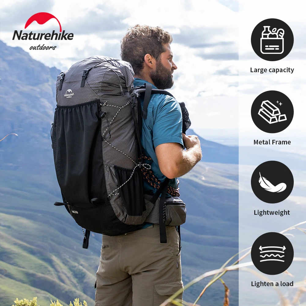 Mochila de senderismo Naturehike, bolsa para deportes al aire libre de 60+5 l, gran capacidad, diseño ergonómico, ideal para acampada y viajes, mochila impermeable