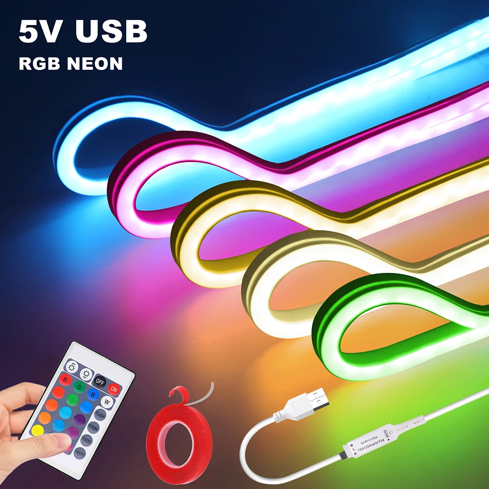 Tira de Luz LED RGB USB de 5V, Control Remoto de 24 Teclas