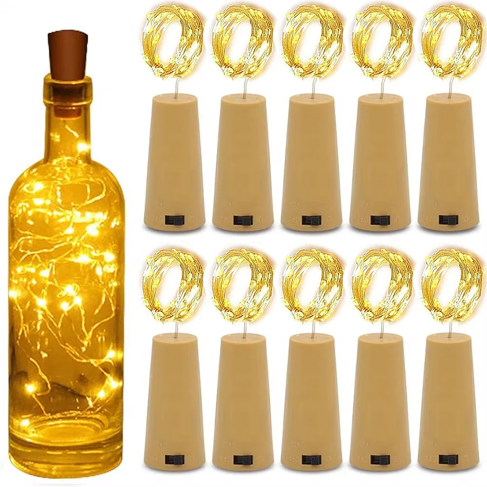 10un LED botella de vino corcho cadena de luces decoración navideña lámpara Led botella luces de hadas vacaciones alambre de cobre