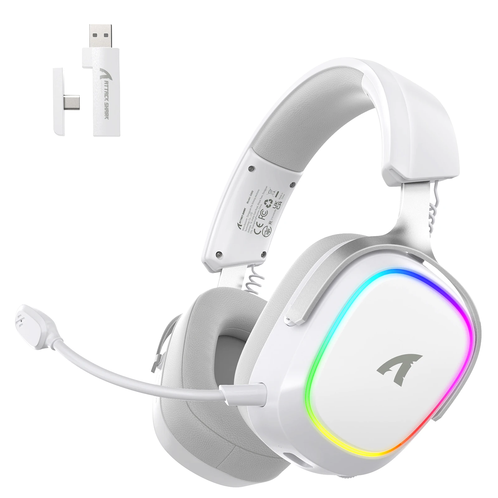 Auriculares inalámbricos Attack Shark G800: 2,4 GHz, Bluetooth 5.3, sonido envolvente 7.1, micrófono desmontable, 1000 mAh, auriculares RGB para PC/PS