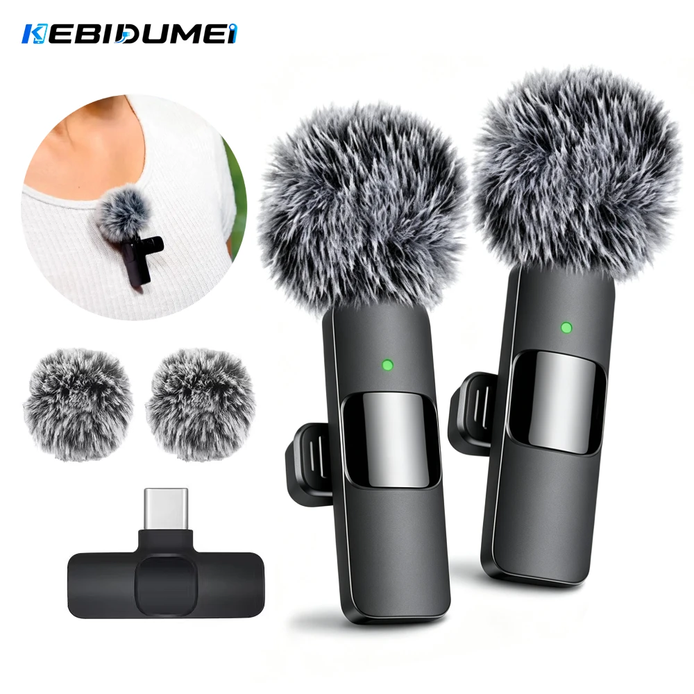 KEBIDUMEI 2.4G: micrófono de solapa inalámbrico para grabación portátil de audio y vídeo en iPhone y Android, retransmisiones en directo y juegos en el móvil