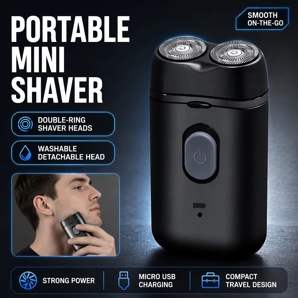 Afeitadora eléctrica portátil para hombre, afeitadora de doble cabezal, afeitadora multifuncional con carga por USB