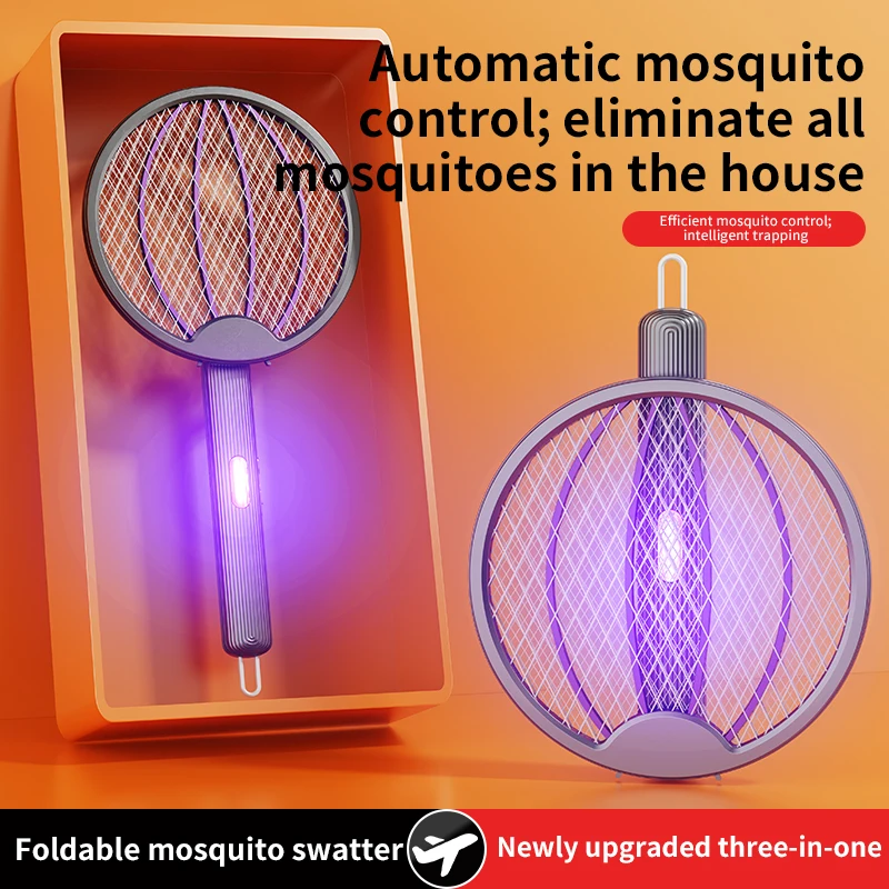 Matamoscas eléctrico plegable 3 en 1: matamoscas eléctrico, lámpara antimosquitos y matamoscas recargable para montar en la pared