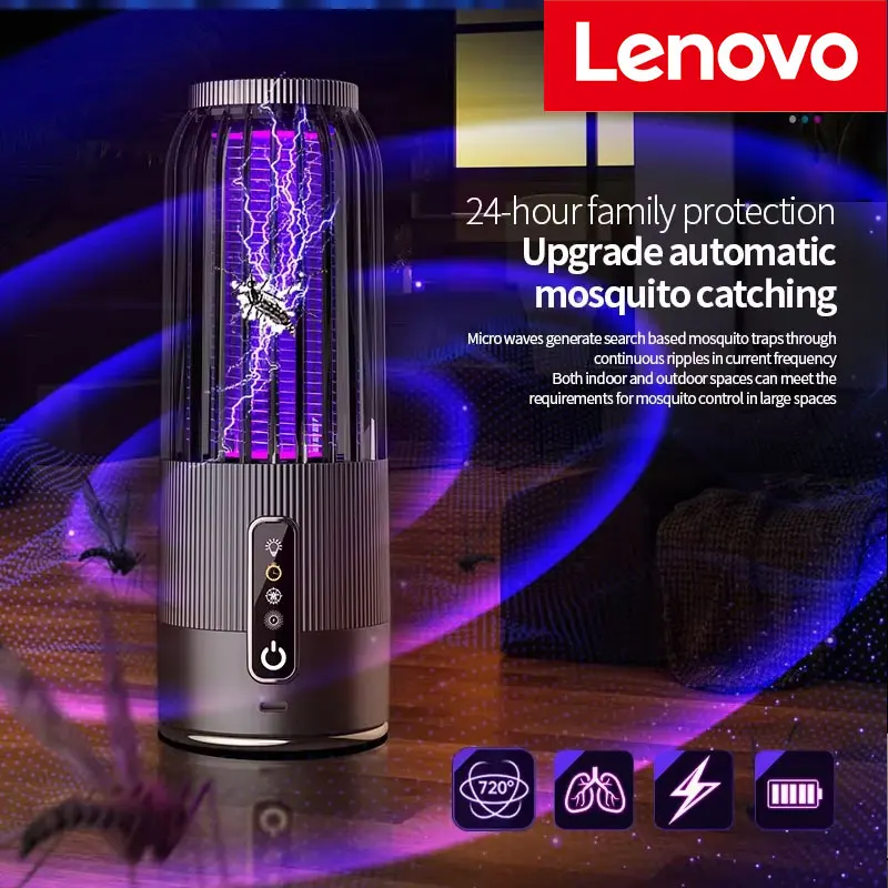 Lámpara matamosquitos y trampa para moscas 2 en 1 de Lenovo, matainsectos recargable con luz UV, repelente eléctrico de mosquitos para interiores y el hogar