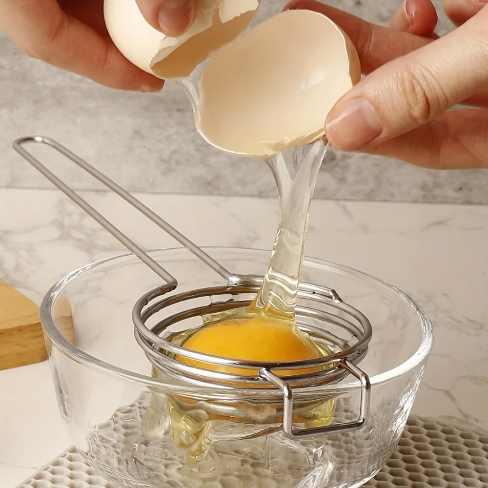 Separador de Huevos de Acero Inoxidable, herramienta divisora de yema con mango largo, herramienta de cocina