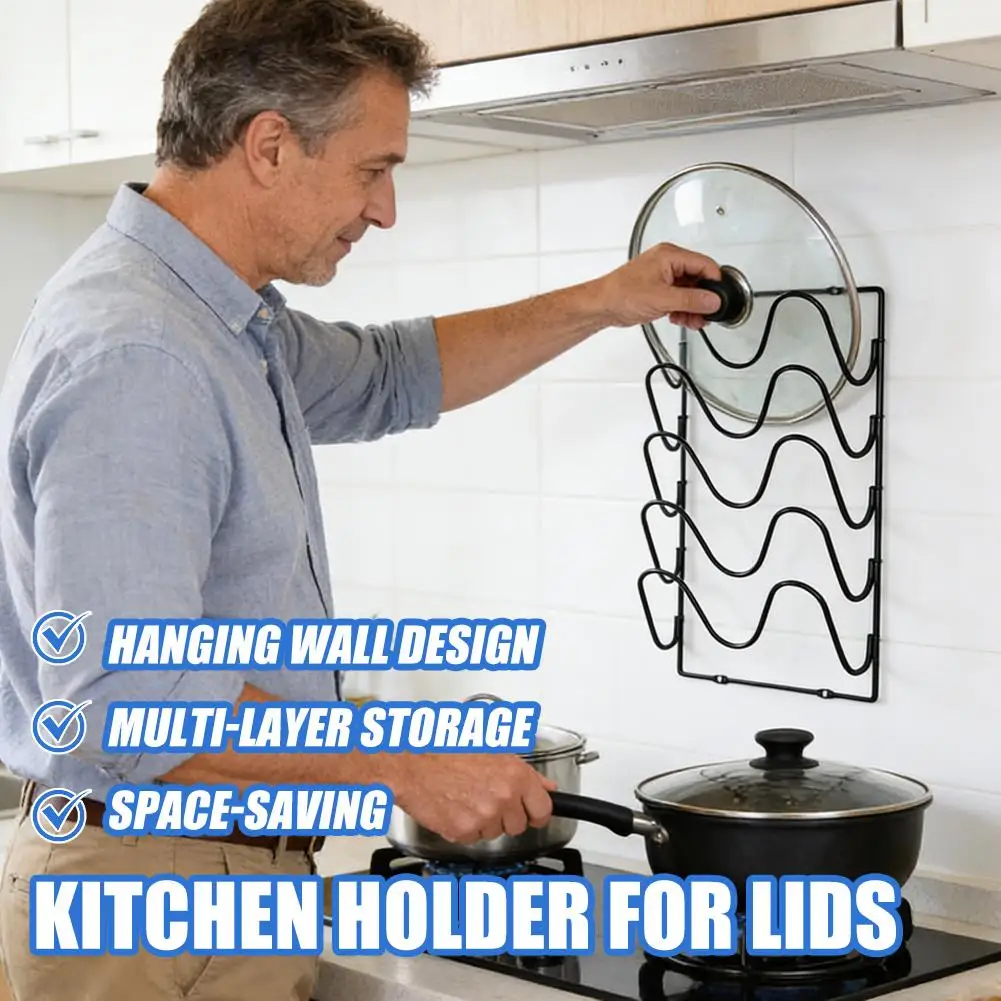 Organizador de Cocina, Estante de Pared para Tapas de Ollas, Estante de tres Niveles, Estante de metal para Almacenamiento de Tapas